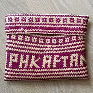 Brand New: Pippa Holt Woven Straw Clutch. Fuchsia and Cream color